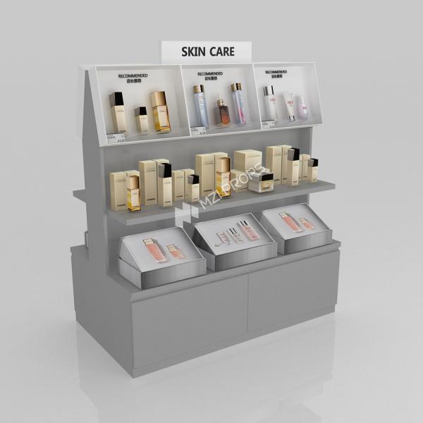Retail Store Rack Grey Wooden Island Cabinet For Cost-Effective Shop Rack And Trendy Store Decoration