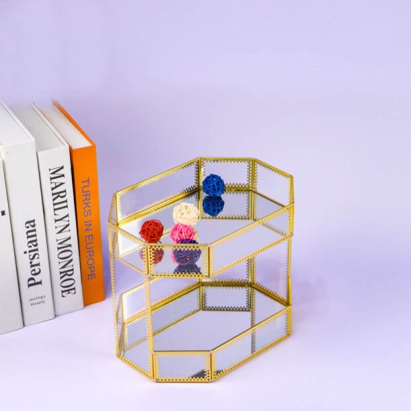 INS Copper glass artifact double deck household kitchen shelving Bathroom organizer shelf ins cosmetics box cover