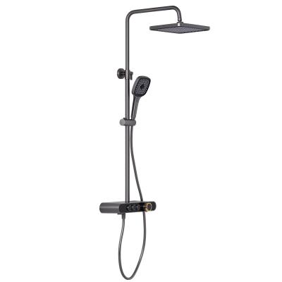 Латунный смеситель для душа в ванной комнате, серый комплект настенного крепления