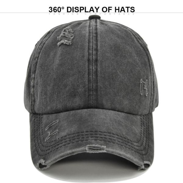 Шляпы Ponytail джинсовой ткани хлопка женщин помытая огорченная бейсбольная кепка высокой регулируемая