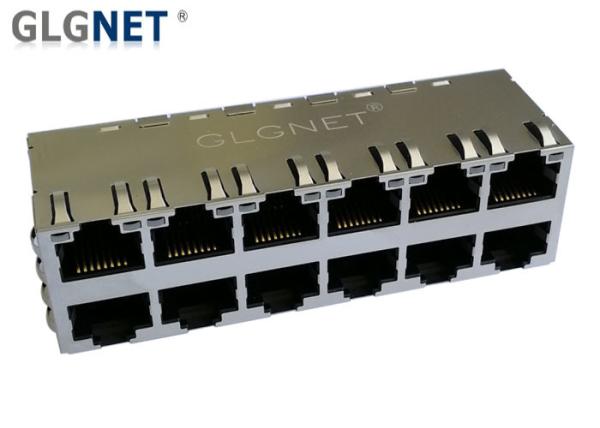 Copper Alloy Rj45 Through Hole Connector 12 Ports Pcb Rj45 Jack 1000 BASE - T With Latch
