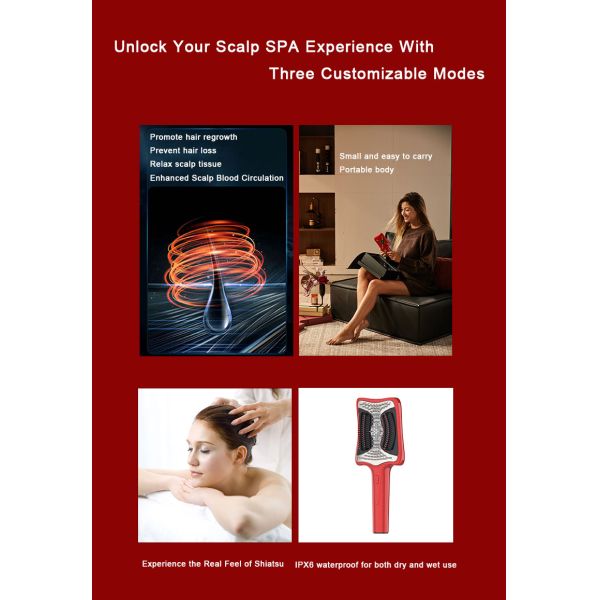 Fitdash Rechargeable Red Light Therapy EMS Head Scalp Massage Brush Hair Care Comb