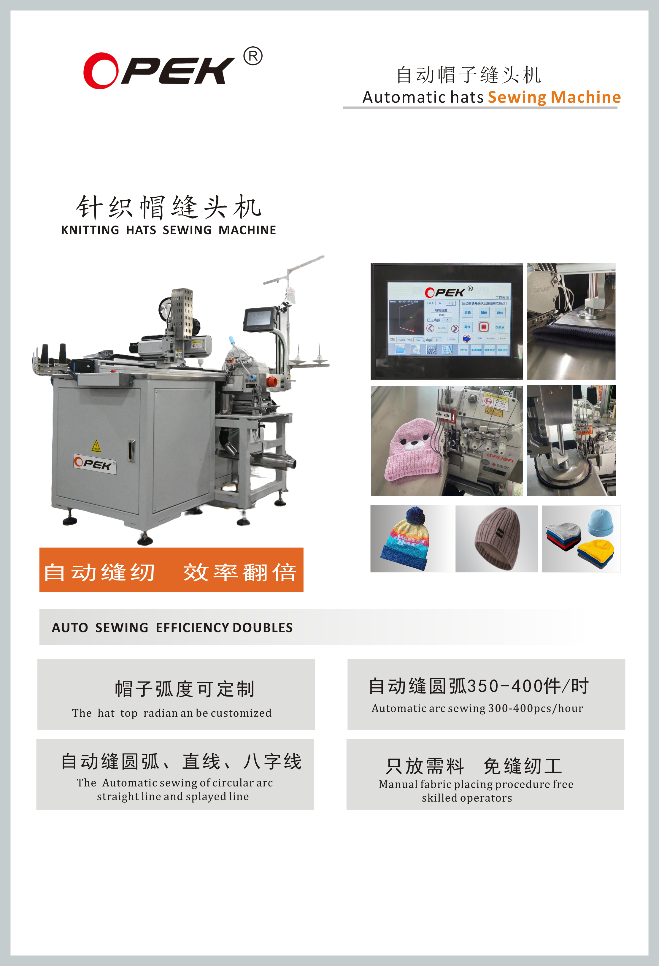 Automatic Hats Sewing Machine Generation with 300*300mm Sewing Range and High Speed