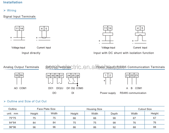 75*75mm Digital 220v DC Energy Meter For Solar Panels PZ72L-DE