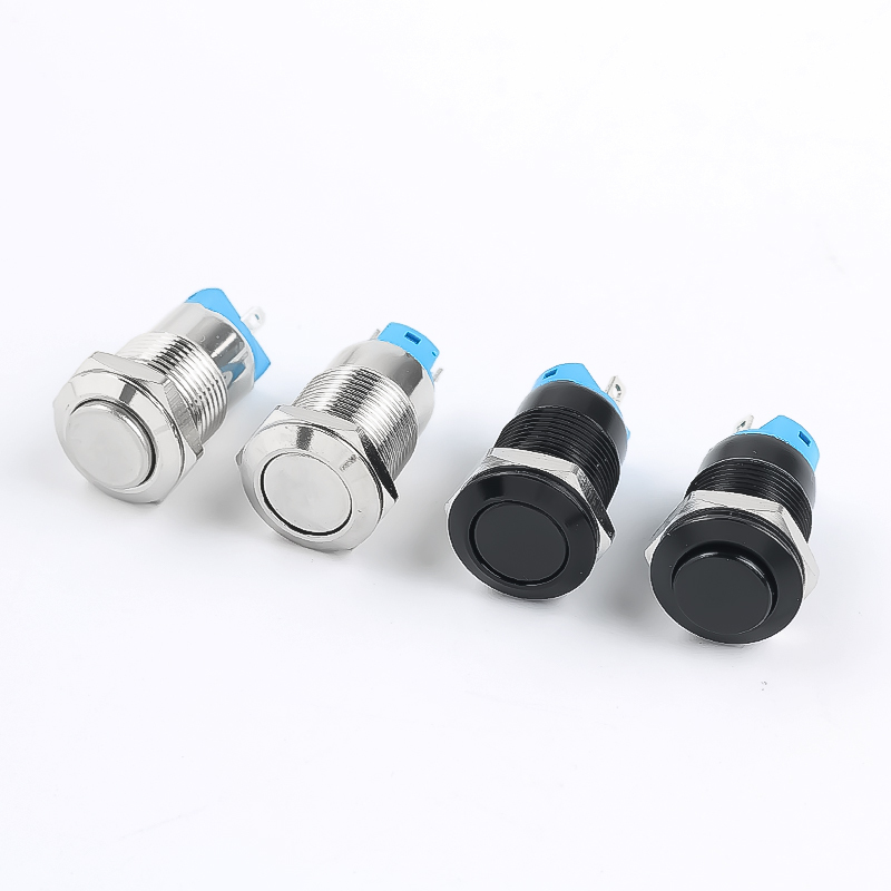 Oxidized Black Metal Pushbutton Switch 12mm Without Light Latching Welding Foot High Head Flat Head Round Push Button