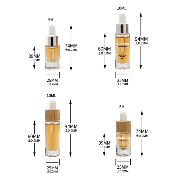 sérum en verre de 5ml 10ml 15ml 30ml pour le compte-gouttes d'huile en verre de soin de visage de bouteille en verre d'emballage de soins de la peau