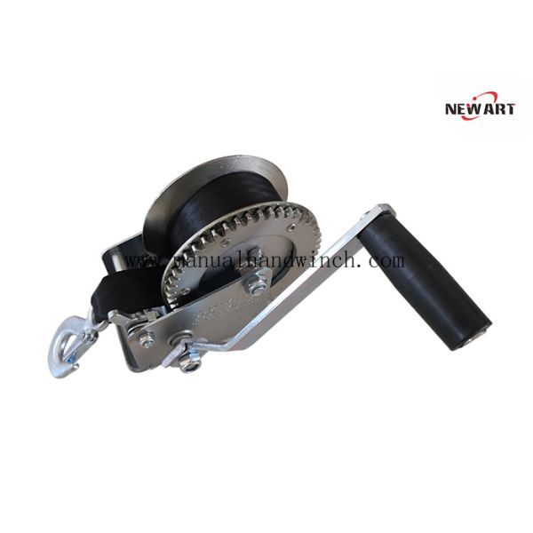 Portable Hand Crank Winch / Cable Strap Marine Manual Winch 1600 Lb Capacity