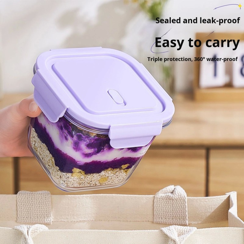 Large Capacity 850ml Microwave Refrigerator Safe Square Glass Food Container with Sealed Lid