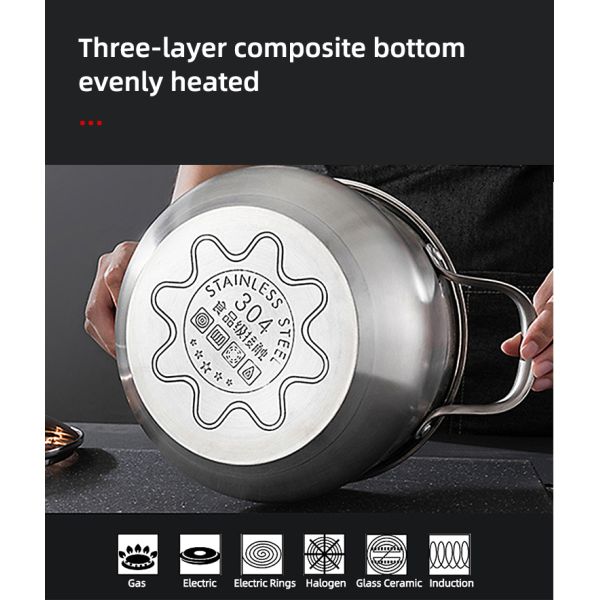 Factory Kitchen 304 Stainless Steel Steamer Pot Soup Pot Milk Pot Cooking Ware With Lid