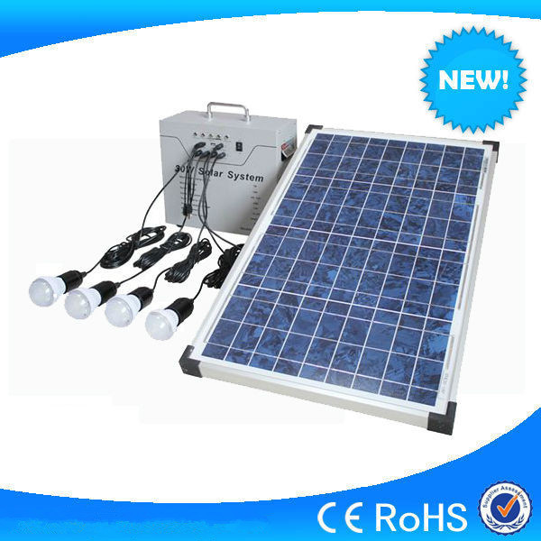 Hot sale 30w small solar system with 4pcs 3w led light, LED lighting solar system