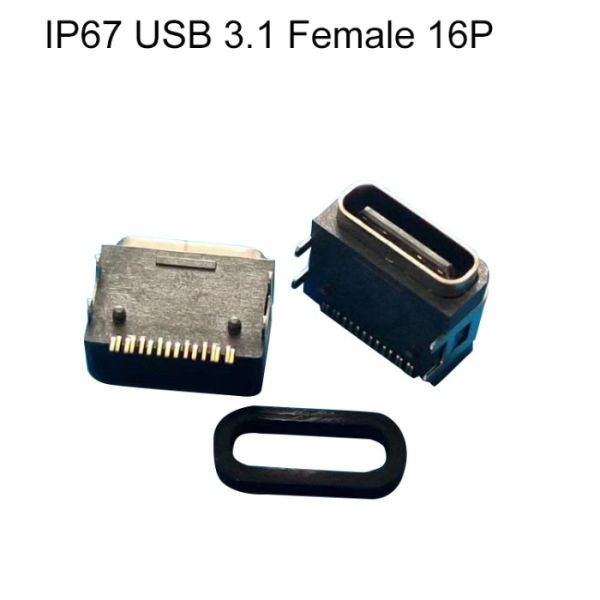 USB 3.1 Type C Female 16P SMT IP67 Waterproof Wire Connectors