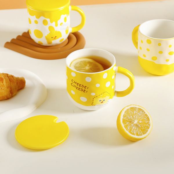 Taza de cerámica con dibujos de queso, pareja, taza para estudiantes, taza creativa con flores, taza de café para oficina