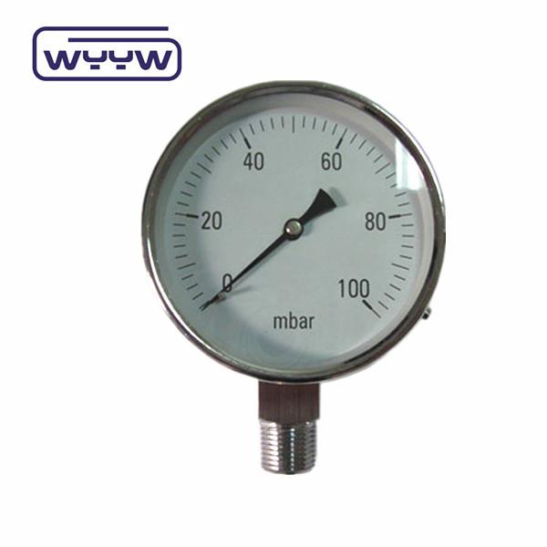 0-15 Kpa MmAq Capsule Pressure Gauge Connexion au fond en acier inoxydable