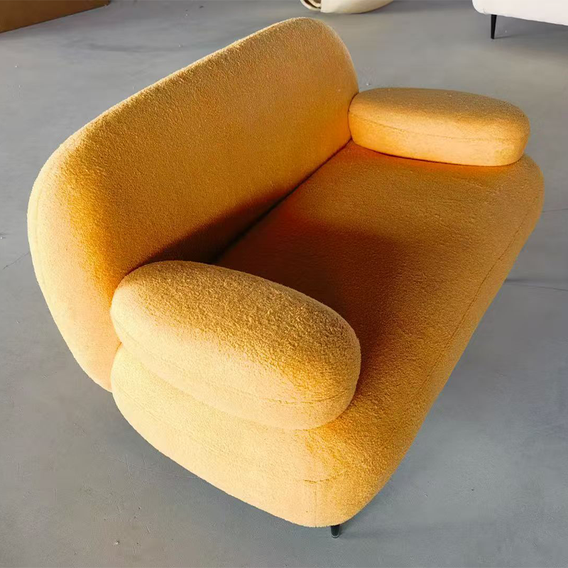 Luxury Double Seat Framed Sofa Modern Eco-Friendly Tufted Lamb Wool Fabric Sponge Leisure Straight Row Living Room Villa