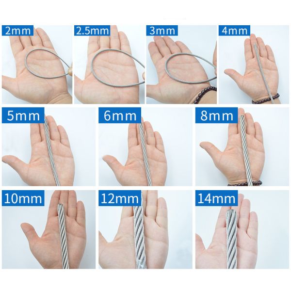 Cables de alambre de acero inoxidable 7x7 719 8mm 10mm 12mm 304 316 para aeronaves Tolerancia AiSi estándar ± 1% a prueba de óxido