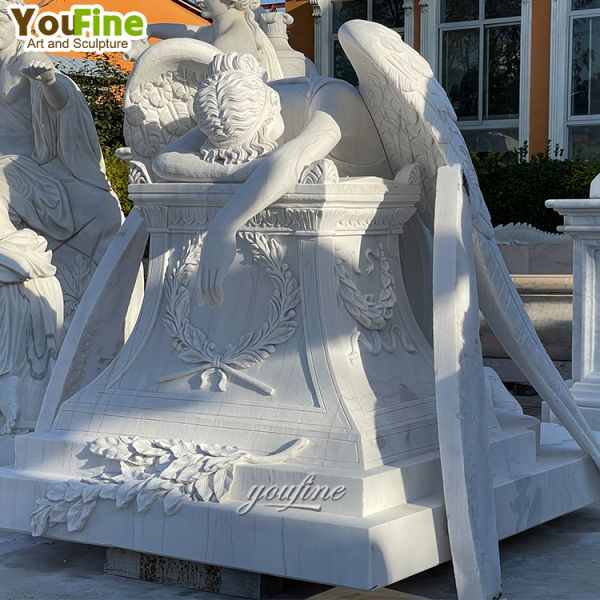 Hand Carved Modern Outdoor Garden Marble Angel Statue Bench Headstone