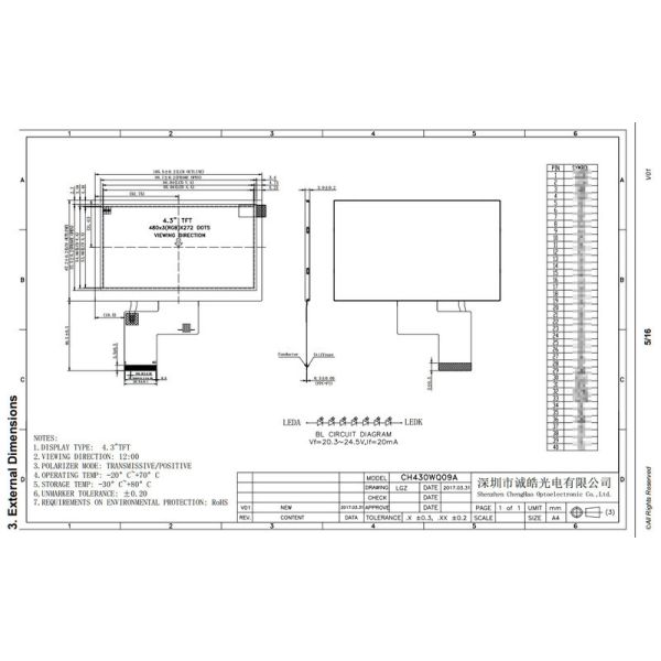 Настройка 4,3-дюймового TFT LCD модуля с 24 битовым RGB интерфейсом 480*272 точки