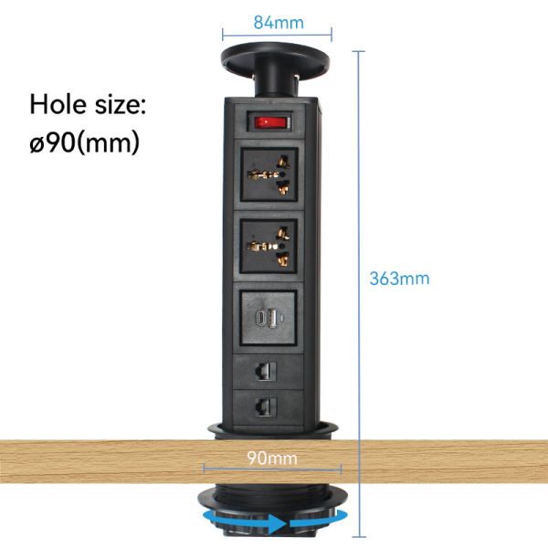 Office Retractable Pop Up Counter Outlet Power Electrical Socket RJ45 LAN RJ11 Telephone