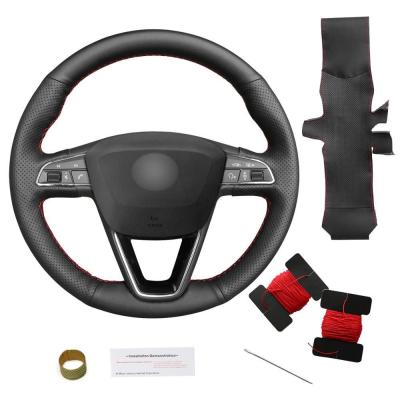 Leather Steering Wheel Cover for Seat Leon 5F Mk3 Ibiza 6J Alhambra 2013-2019 30*15*5cm