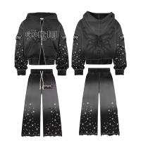 Ensemble 2 pièces sweat à capuche vintage délavé à l'acide personnalisé Streetwear avec strass, ensemble jogging, pantalon de survêtement pour hommes