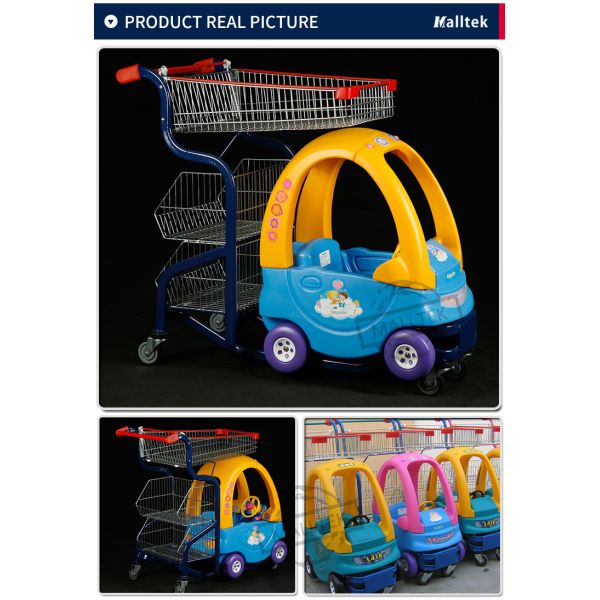Пластиковая детская супермаркетовая тележка с корзиной