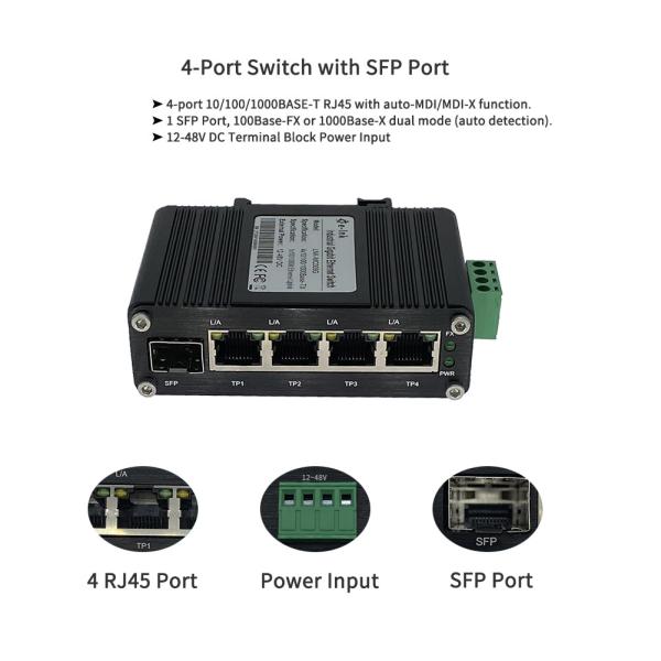 Micro porto industrial 10/100M SFP do interruptor 4 dos ethernet do gigabit RJ45