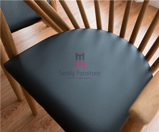 Upholstered Ash Chair Vertical Wood Restaurant Chairs Leather Seats Modern Dining Chairs