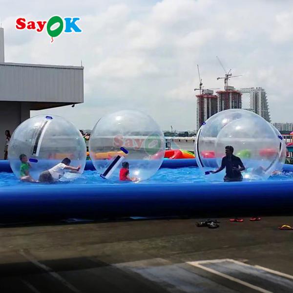 Saïok Boule flottante gonflable Aqua Zorbing Boule PVC transparente Cylindre humain Boule à bulles d'eau pour le jeu de l'eau