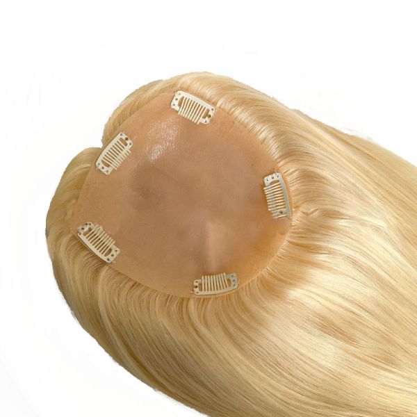 High Density European Free Part Silk Top Base 1B Real Remy Raw Hair Toupee Wig Pieces Toppers for Women