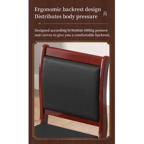 Classic Solid Wood Meeting Guest Chair with Durable Black Leather Cushion Durable Office Visitor Chairs for Wood Office Chairs