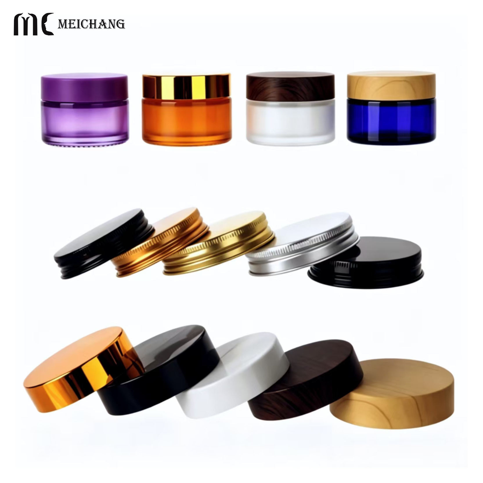 1oz/2oz/4oz/8oz/16oz Amber & Frosted Clear Glass Cosmetic Jar with Black/White Lid(MC-G-557)