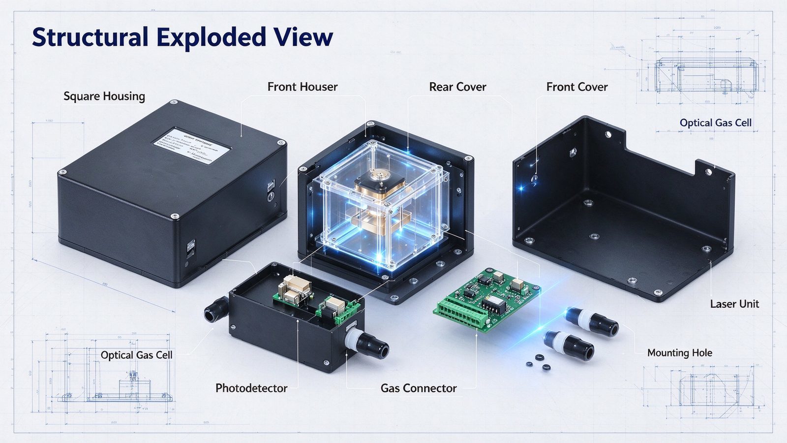 Tunable Diode Laser Absorption Spectroscopy Multi Gas Sensor CO CO2 CH4 O2 C2H2 C2H4 C2H6 NH3