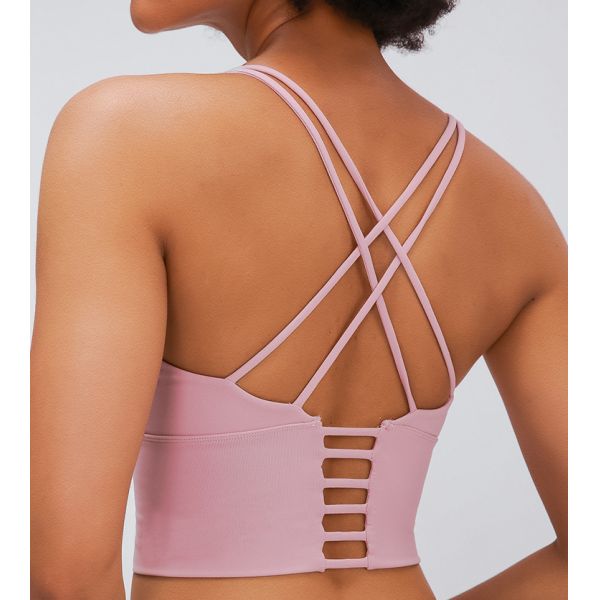 Solid Color Fine Shoulder Strap Sports Bra Cross Back Sports Underwear