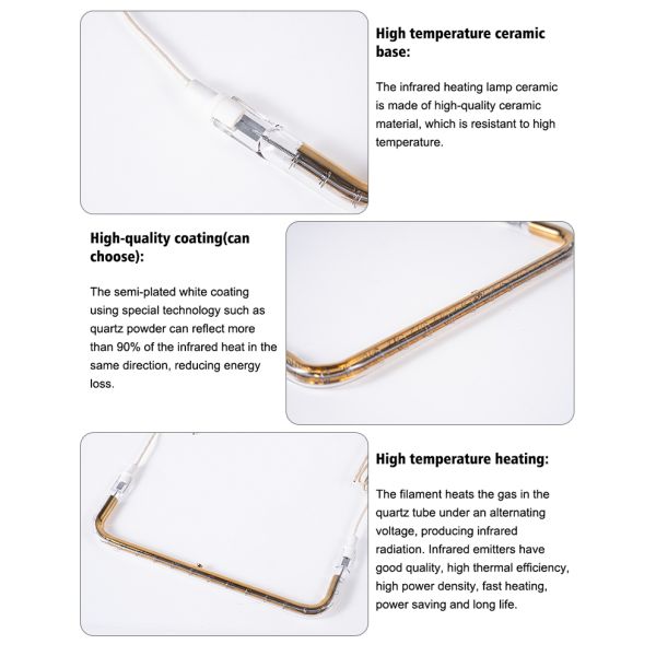 Gold Coated U-Shaped Halogen Heating Lamp 1100-2600C Filament