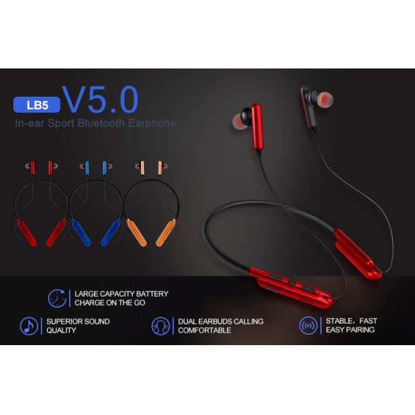 Dual EQ Mode Wireless Neckband Earphones 15m Rechargeable Lithium Battery