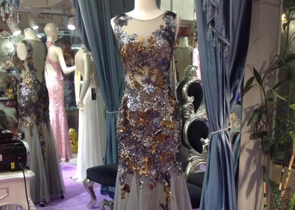 Floor Length Long Sequin Mermaid Dress Sleeveless Special Color Tulle Fabric