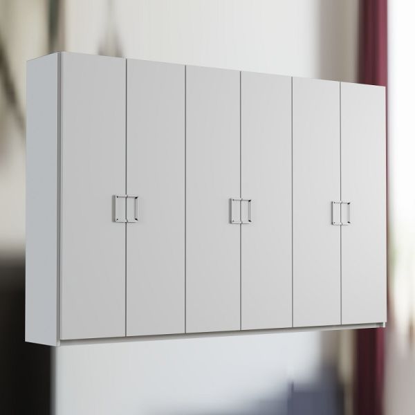 Open Shelves Sliding Door Bedroom Wardrobe With LED Lighting