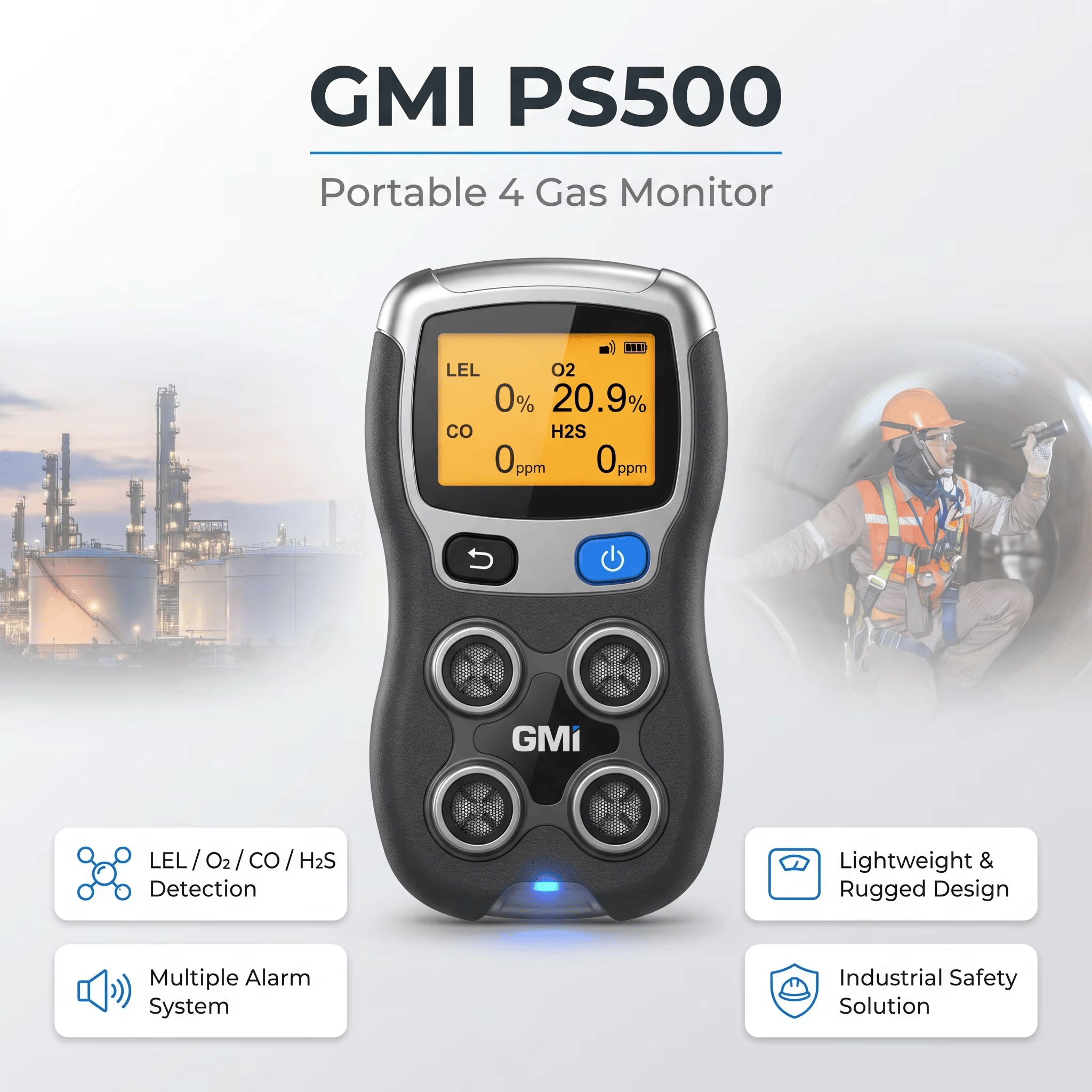 GMI PS200 PS500 Portable Gas Detector H2S CO O2 Combustible Gas Monitor Industrial Safety Gas Detector