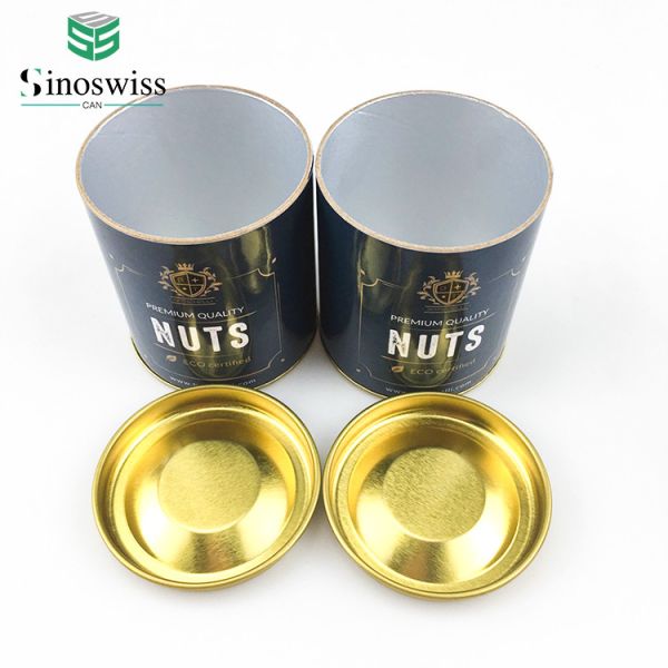 Cylinder Aluminium Foil Snack Food Paper Cans With Metal Lid Nuts Packaging