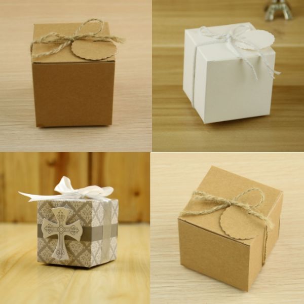 260g Kraft Paper Biodegradable Paper Food Packaging Square Candy Box 5*5*5cm