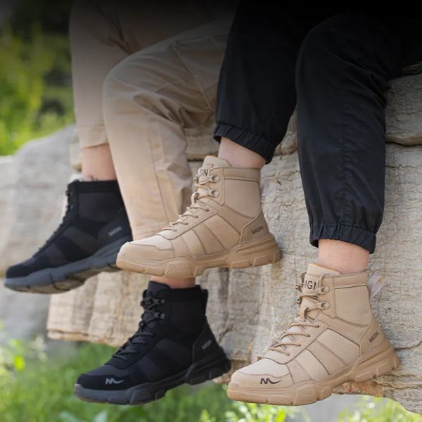 Botas de trabajo de seguridad ligeras amarillo negro con dedo ancho de acero / placa de Kevlar