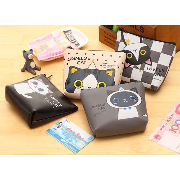 Customized Color Waterproof Headphone Storage Plastic Coin Purse for Cute Cat Key