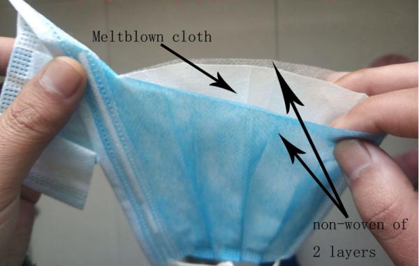 Blue Disposable-3PLY protective face mask non-woven and meltblown cloth material with CE certificate 50pcs per box