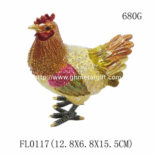 Pewter alloy animal box metal jewelry boxes hen enameled trinket boxes