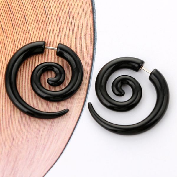 Ethnic Black Spiral Earrings Ear Plugs Acrylic Piercing Drop Earring Punk Twister Earrings for Women