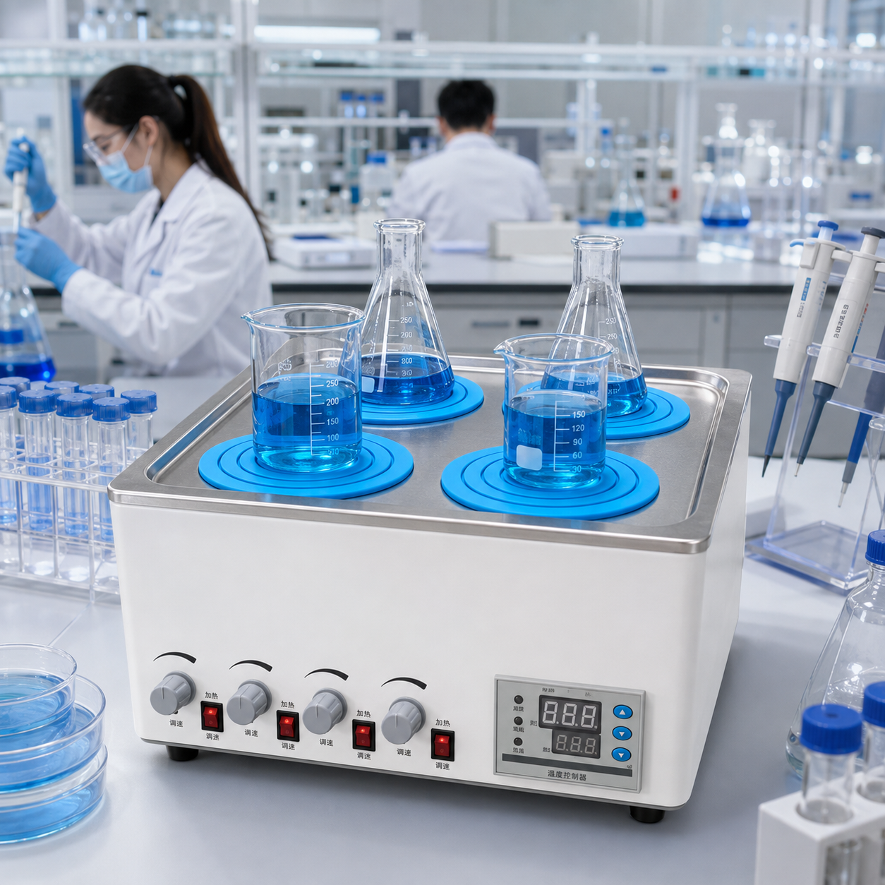 Cenlee Laboratory Constant Temperature Water Bath with 4 Independent Stirrers 800W Heating for Aquaculture Hygiene and Education