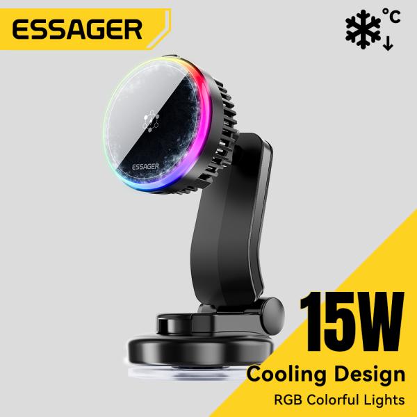 ESSAGER T2 15W Wireless Fast Charging Vacuum Suction Magnetic Car Phone Holder 360 Rotation