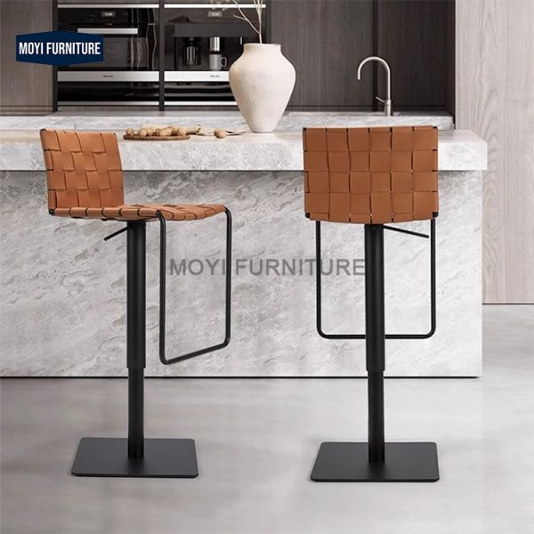 Durable Commercial Furniture Saddle Leather Bar Stool Modern Simple Style Leisure Chair Stainless Steel Frame Restaurant