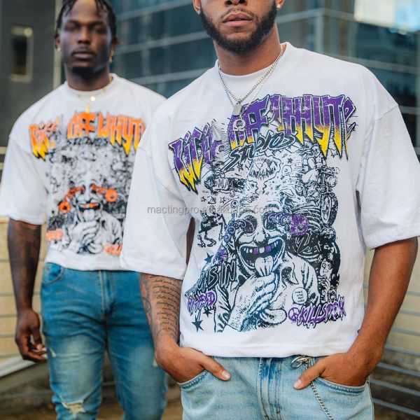 Men's Boxy Gym T Shirt Streetwear 350 gsm Heavyweight Mock Neck Printing Tshirt