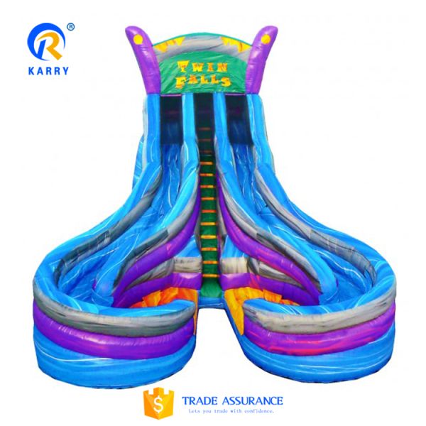 Large Inflatable Bounce House with Slide Summer Hot Twin Falls Inflatable Water Slide